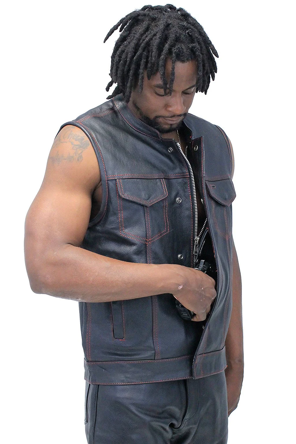 Red Plaid Lined Concealed Pocket Club Vest w/Easy Access #VM6664GR - Image 5