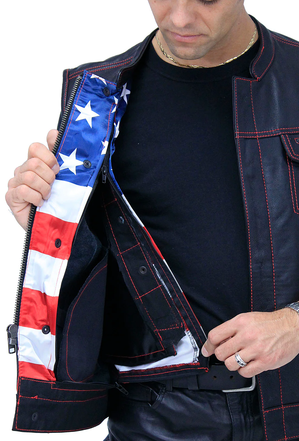Red Stitch Flag Lined Ultra Premium Club Vest #VM684FLAGR - Image 2