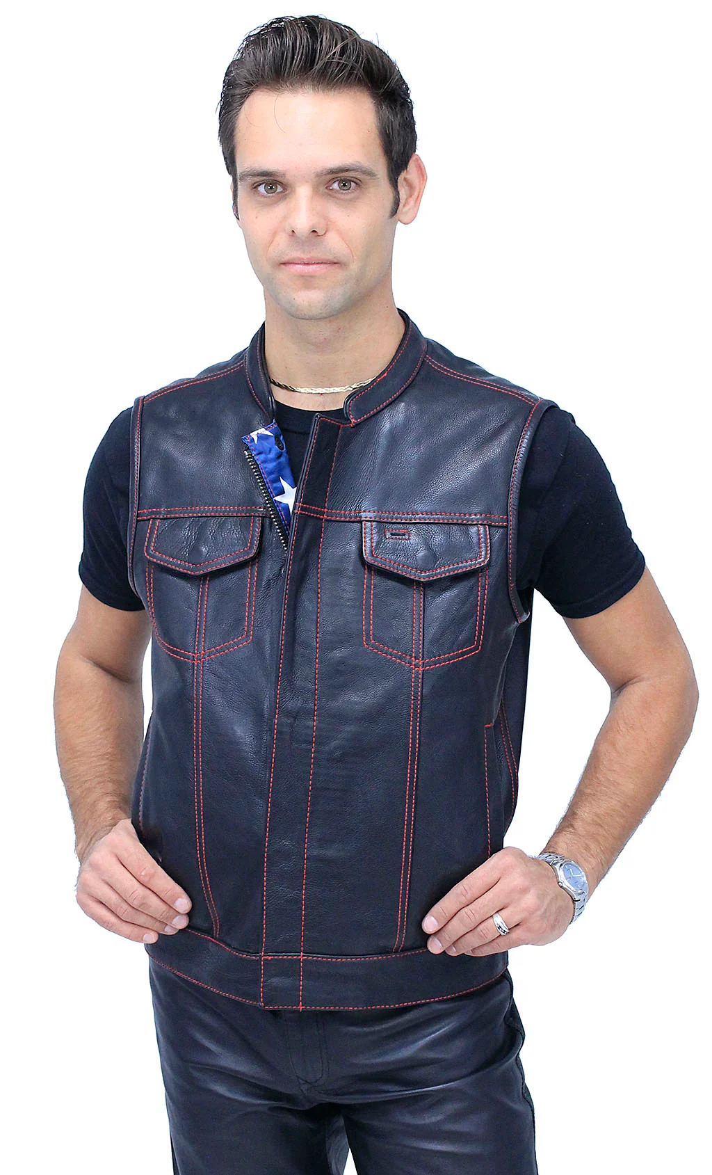 Red Stitch Flag Lined Ultra Premium Club Vest #VM684FLAGR - Image 5