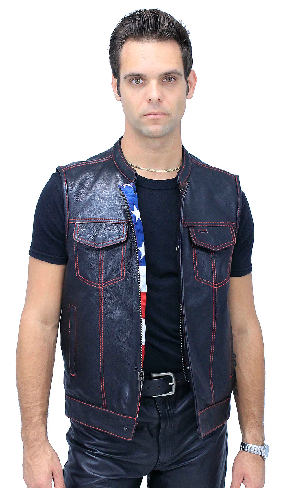 Red Stitch Flag Lined Ultra Premium Club Vest #VM684FLAGR - Image 9