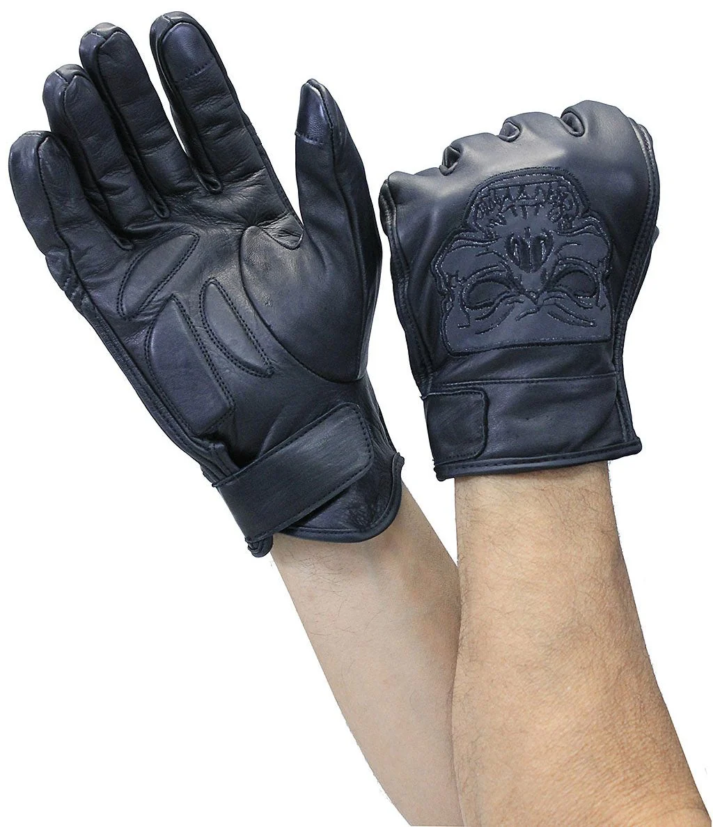 Reflective Skull Leather Gloves w/Padded Palms #G8241RSK - Image 2