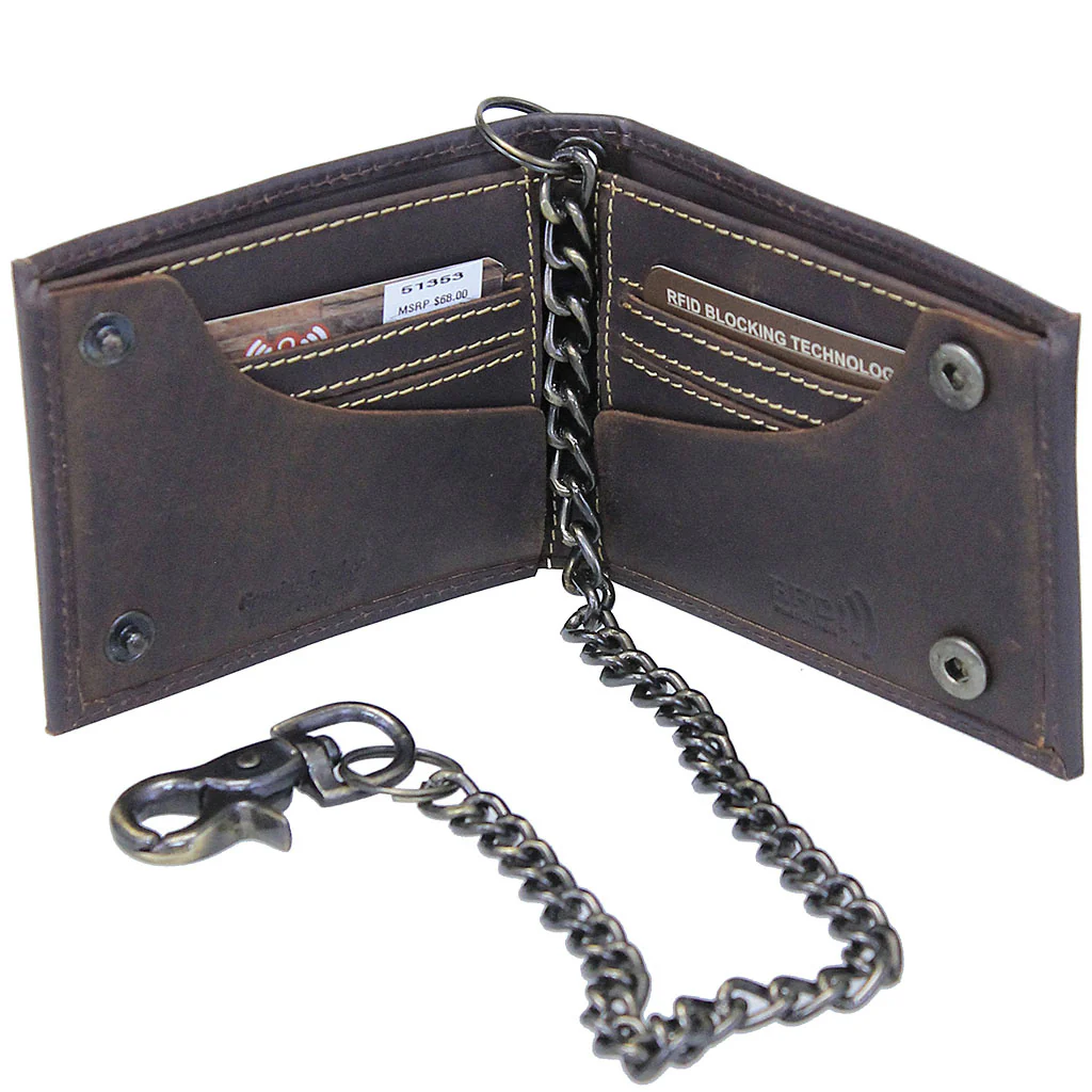 RFID Oil Tanned Bifold Chain Wallet w/Snaps #WC513531BN - Image 3