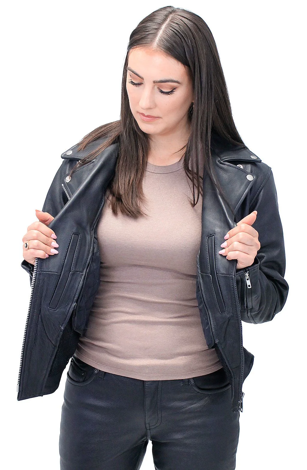 Road Angel - Ladies Black Leather Motorcycle Jacket #L265Z (XS-2X) - Image 4