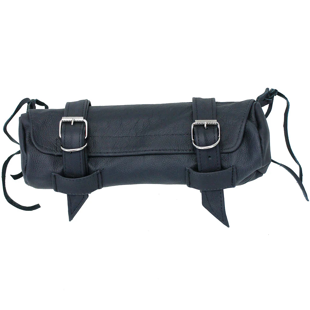 Round Soft Black Leather Motorcycle Tool Pouch #TP716K - Image 4