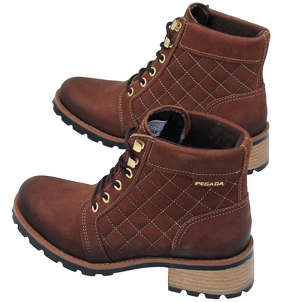 Rustic Brown Quilted Lace-Up Ankle Boot #BL140409QN () - Image 4