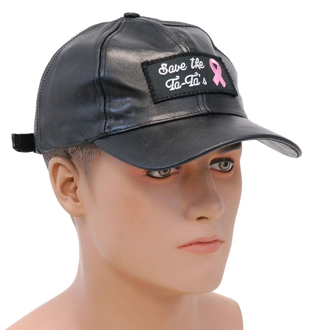 Save The Ta-Ta's Pink Ribbon Leather Baseball Cap #H44TATA () - Image 3