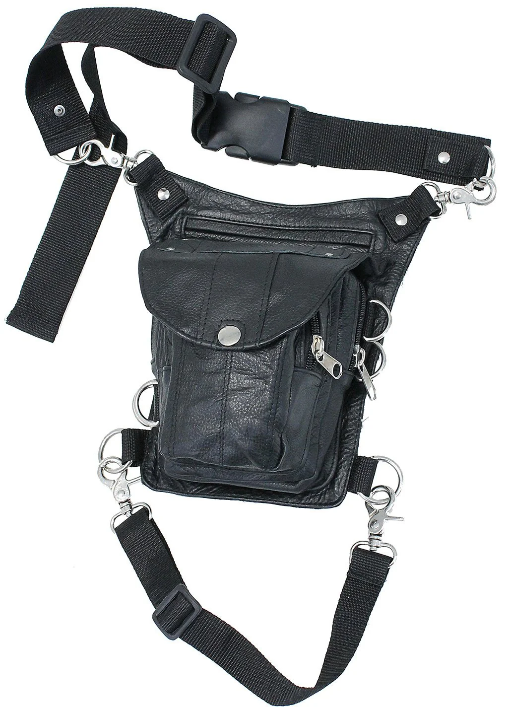 Short Black Leather Thigh Bag w/Small Concealed Pocket #TB2083GRK - Image 3
