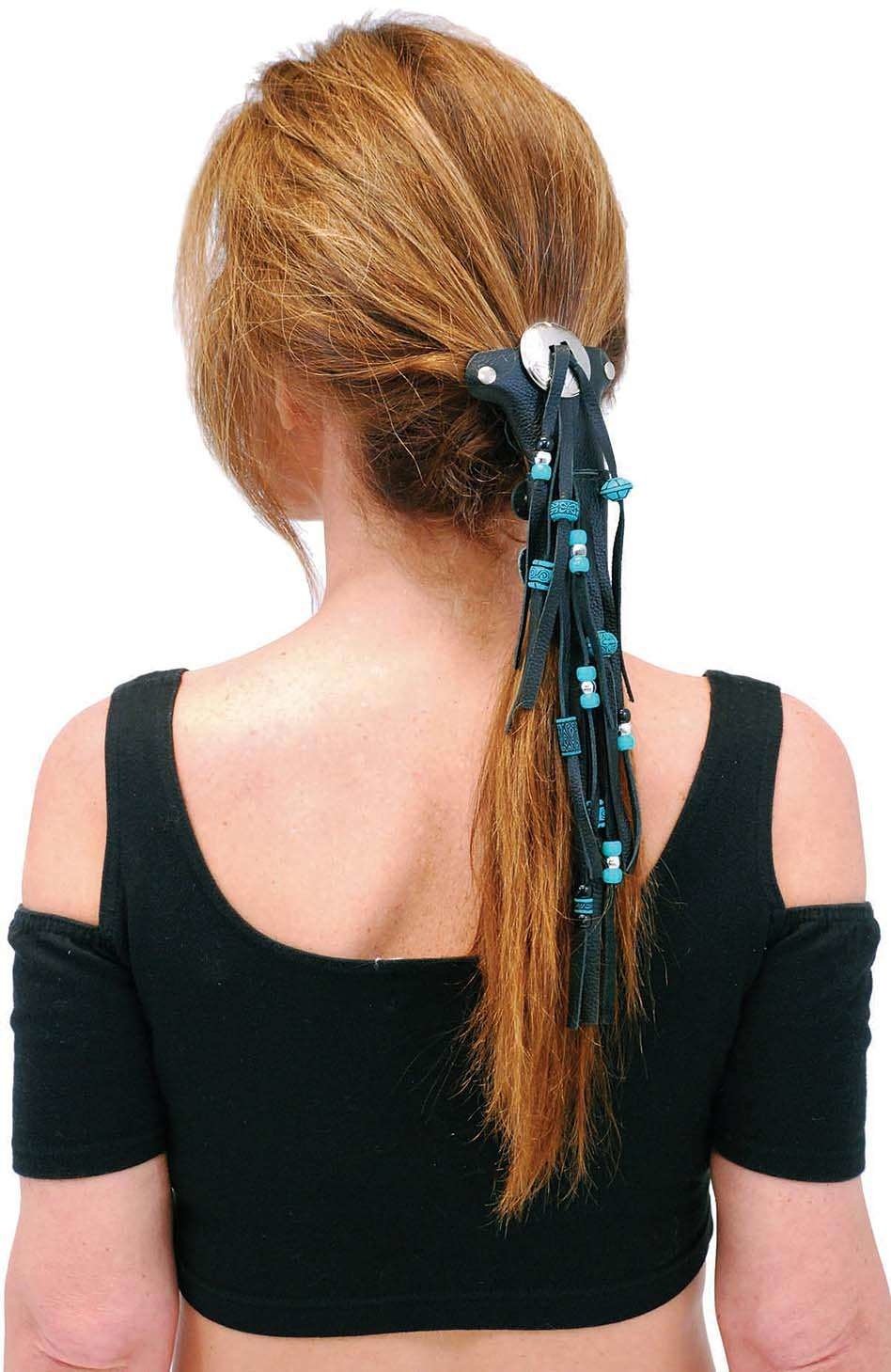 5.5" Short Turquoise Beaded Hair Tube #AHW65FBT - Image 3