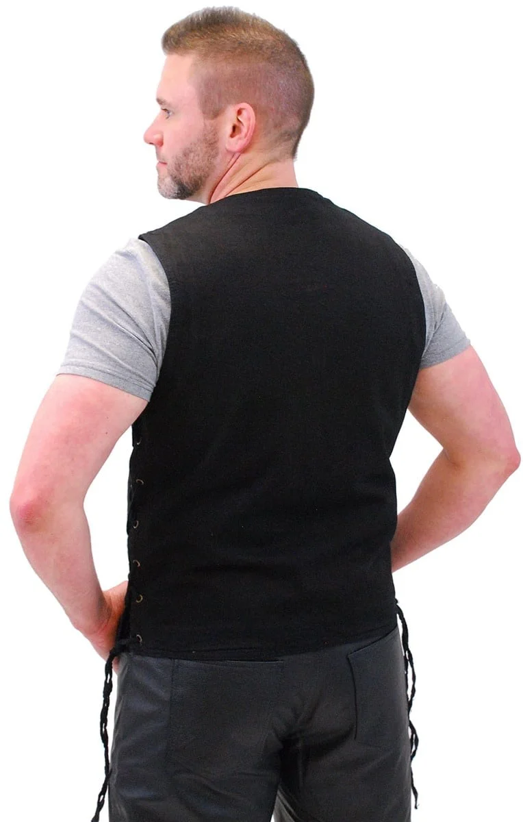 Side Lace Black Denim Vest w/Concealed Pockets #VMC1315LK - Image 2