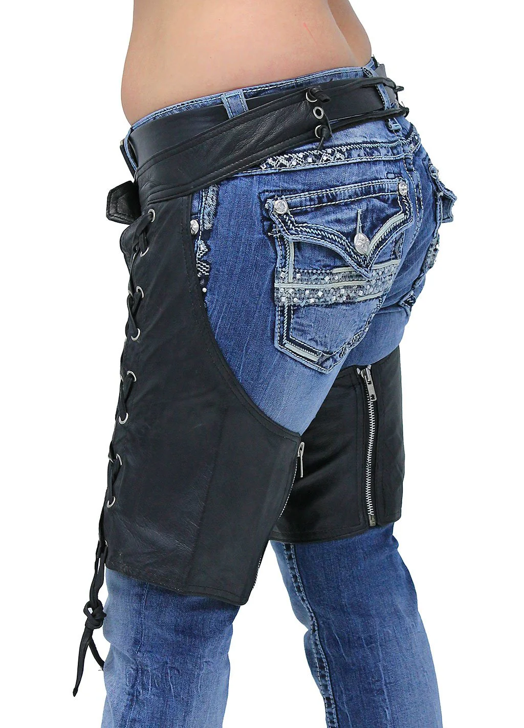 Side Lace Leather Half Chaps #C3231LLK () - Image 3