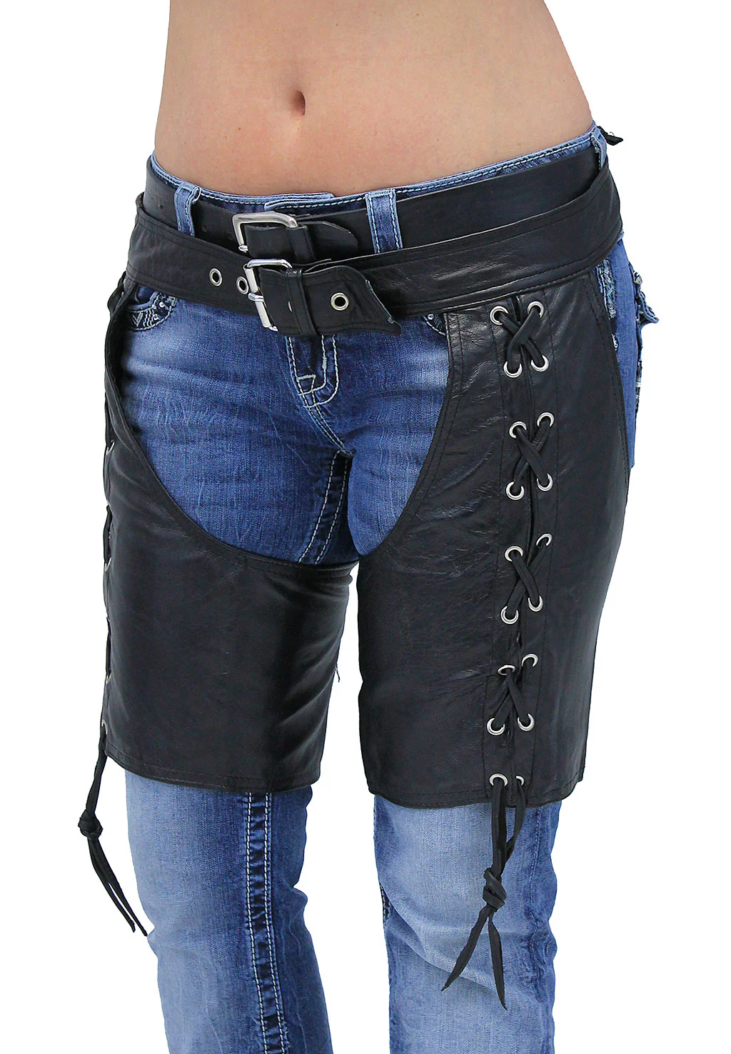 Side Lace Leather Half Chaps #C3231LLK () - Image 5