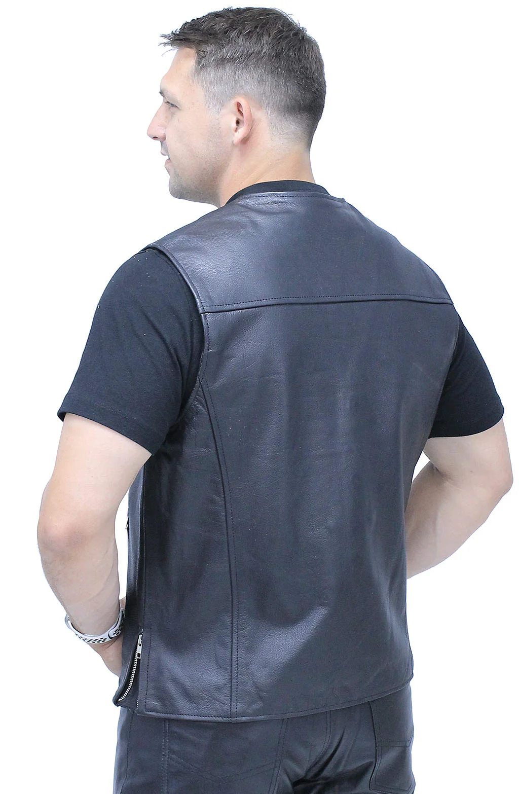 Side Zip Buffalo Nickle Men's Leather Vest #VM60330GK - Image 2