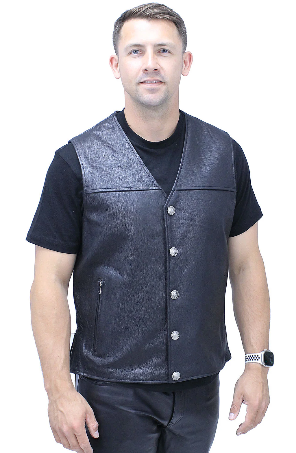Side Zip Buffalo Nickle Men's Leather Vest #VM60330GK - Image 3