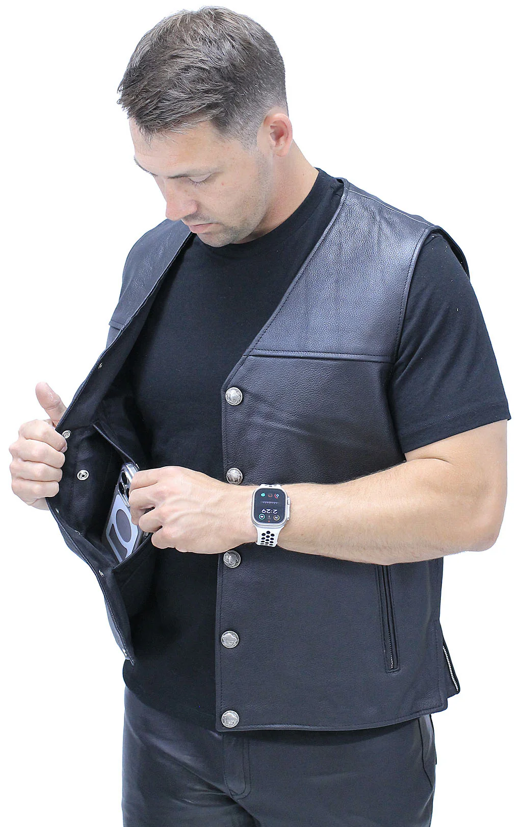 Side Zip Buffalo Nickle Men's Leather Vest #VM60330GK - Image 4