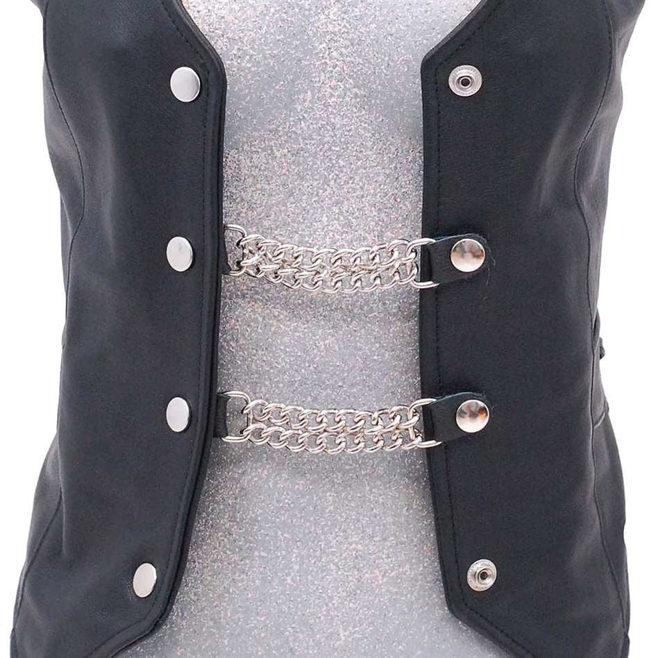 Silver Snap Double Chain Vest Extenders with Leather #VC2 - Image 4