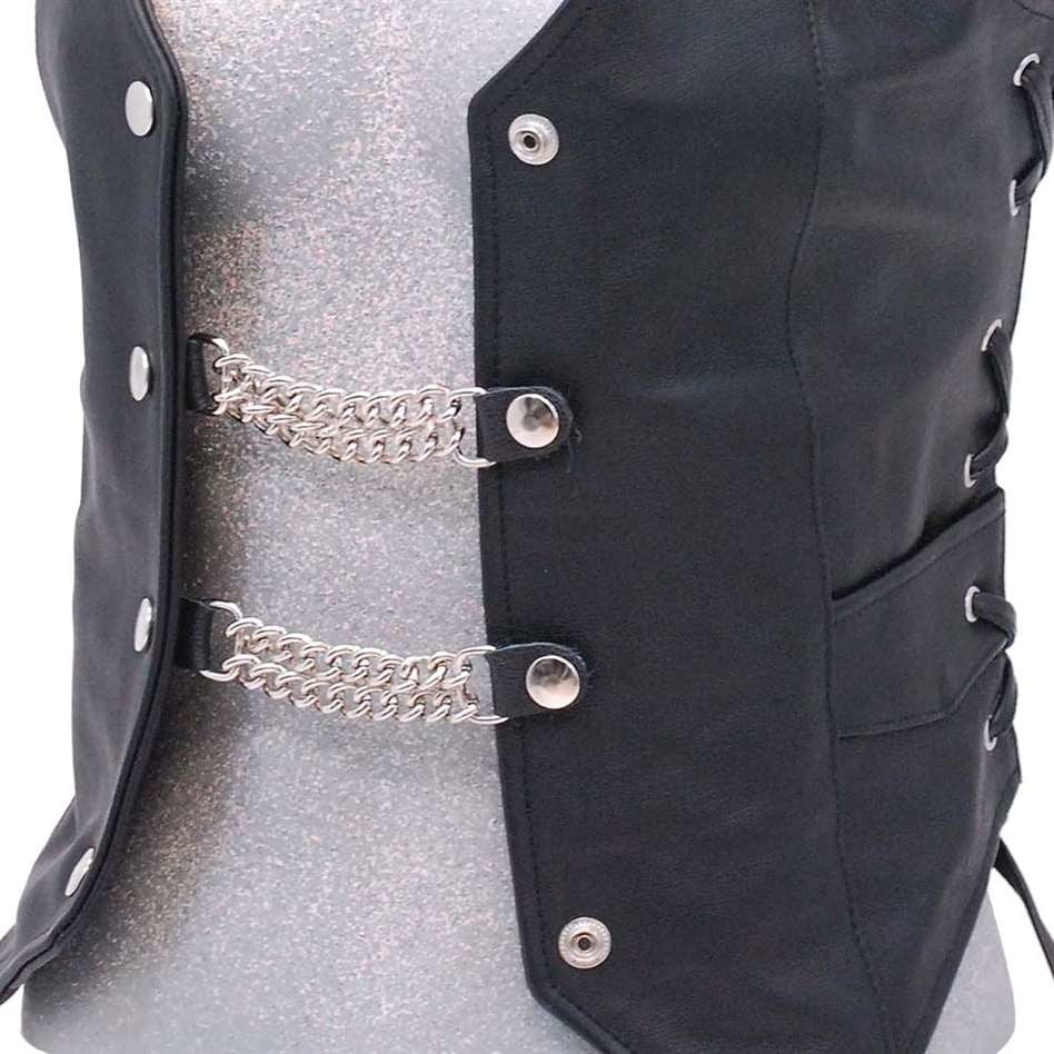 Silver Snap Double Chain Vest Extenders with Leather #VC2 - Image 5
