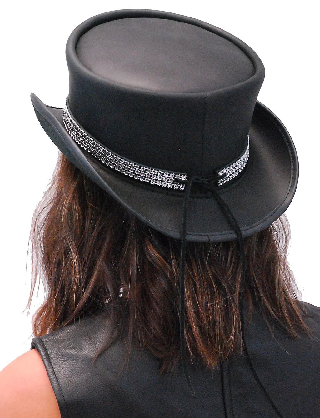 Simulated Crystal on Black Leather Hatband #HB-CRY - Image 2