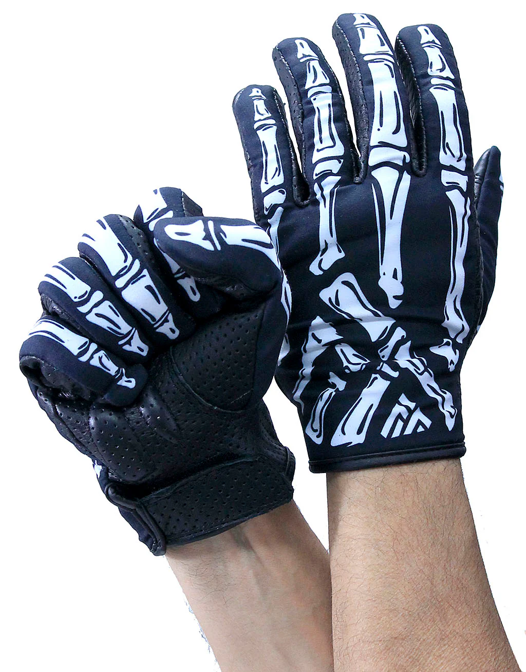 Skeleton Hand Gloves w/Perforated Leather Gel Padded Grip #G8241SKULL - Image 2