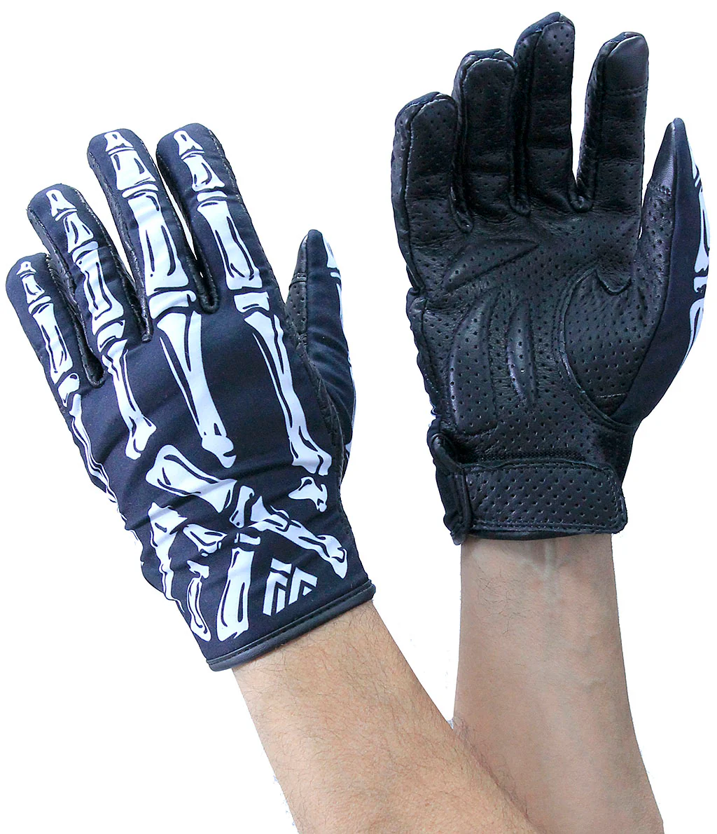 Skeleton Hand Gloves w/Perforated Leather Gel Padded Grip #G8241SKULL - Image 3