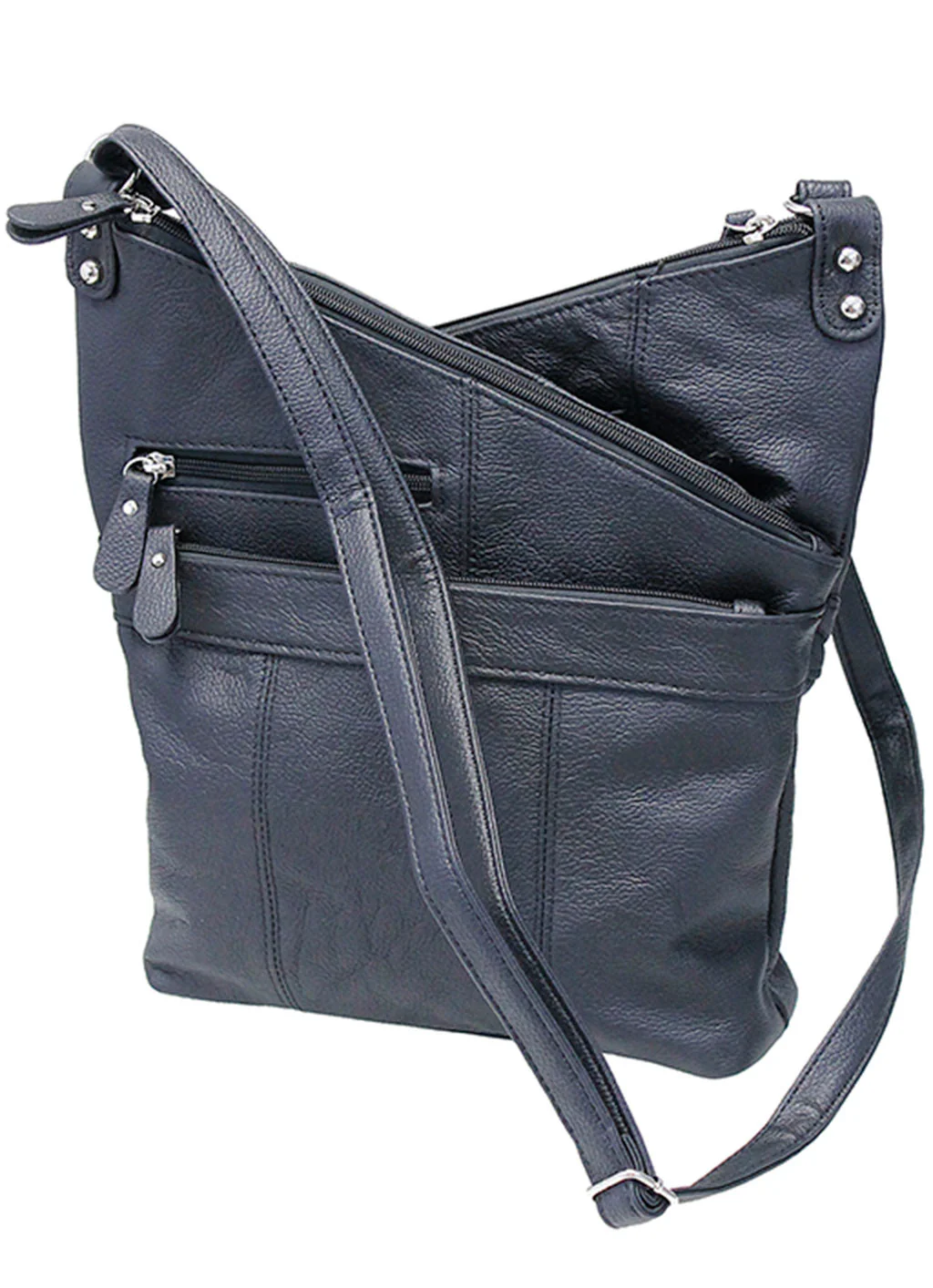 Slanted Top Large Leather Cross Body Black Purse #P0010K - Image 2