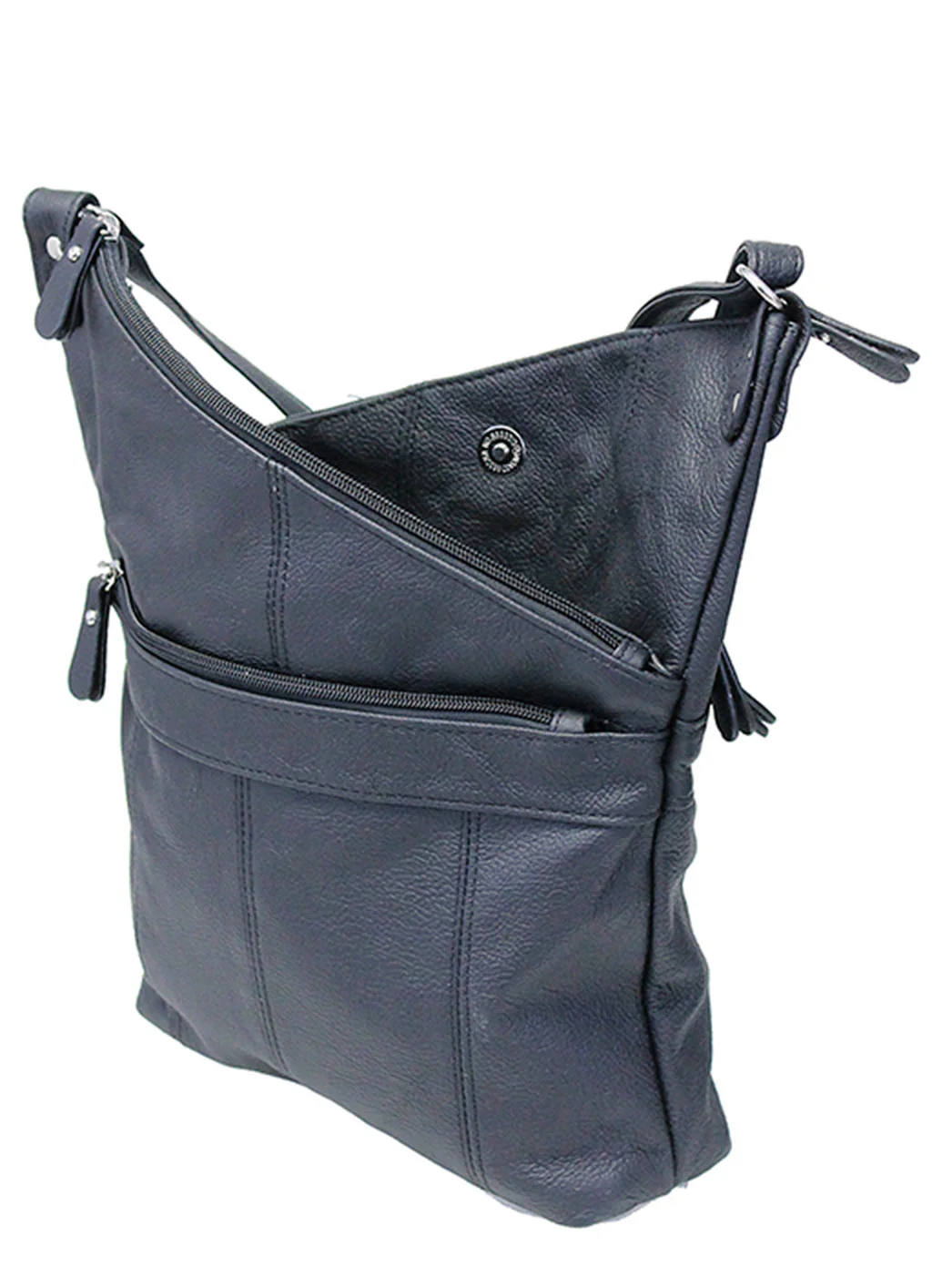Slanted Top Large Leather Cross Body Black Purse #P0010K - Image 3
