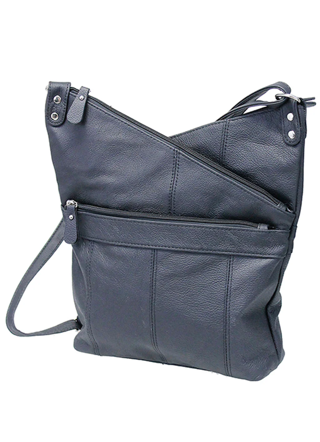 Slanted Top Large Leather Cross Body Black Purse #P0010K - Image 4