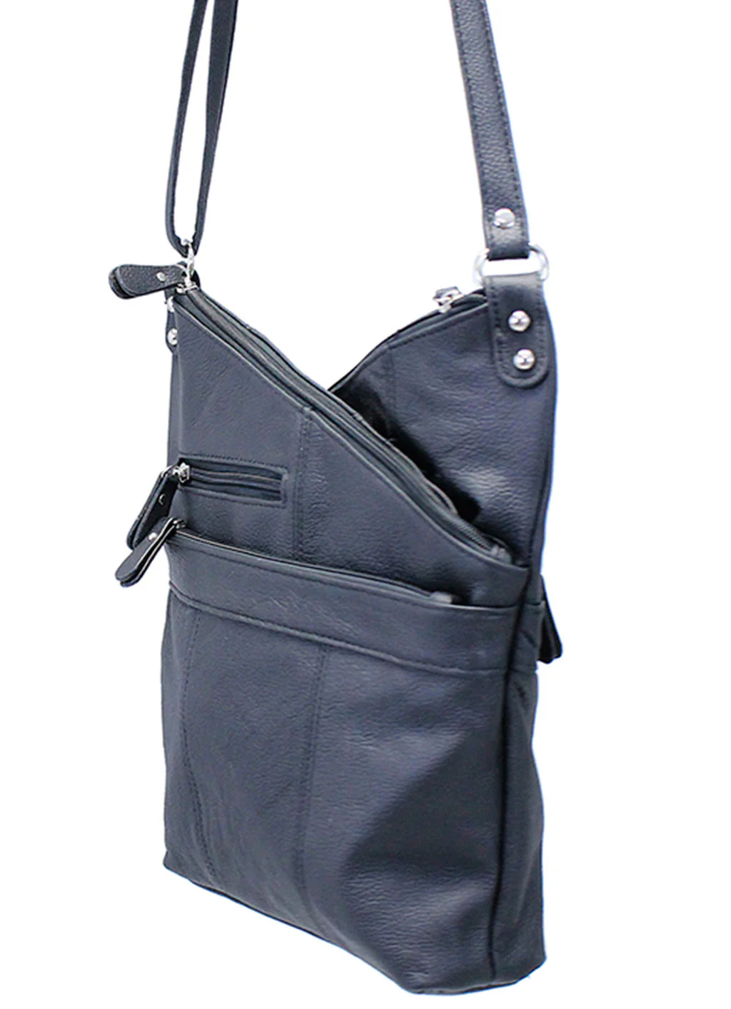 Slanted Top Large Leather Cross Body Black Purse #P0010K - Image 5