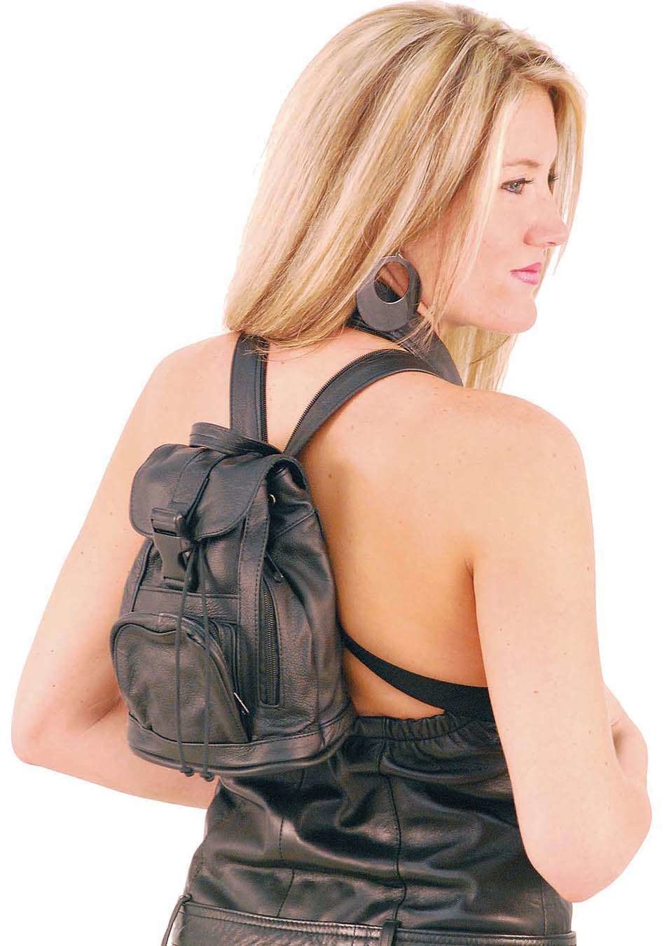 Small Black Leather Backpack Handbag #BPS1 - Image 2