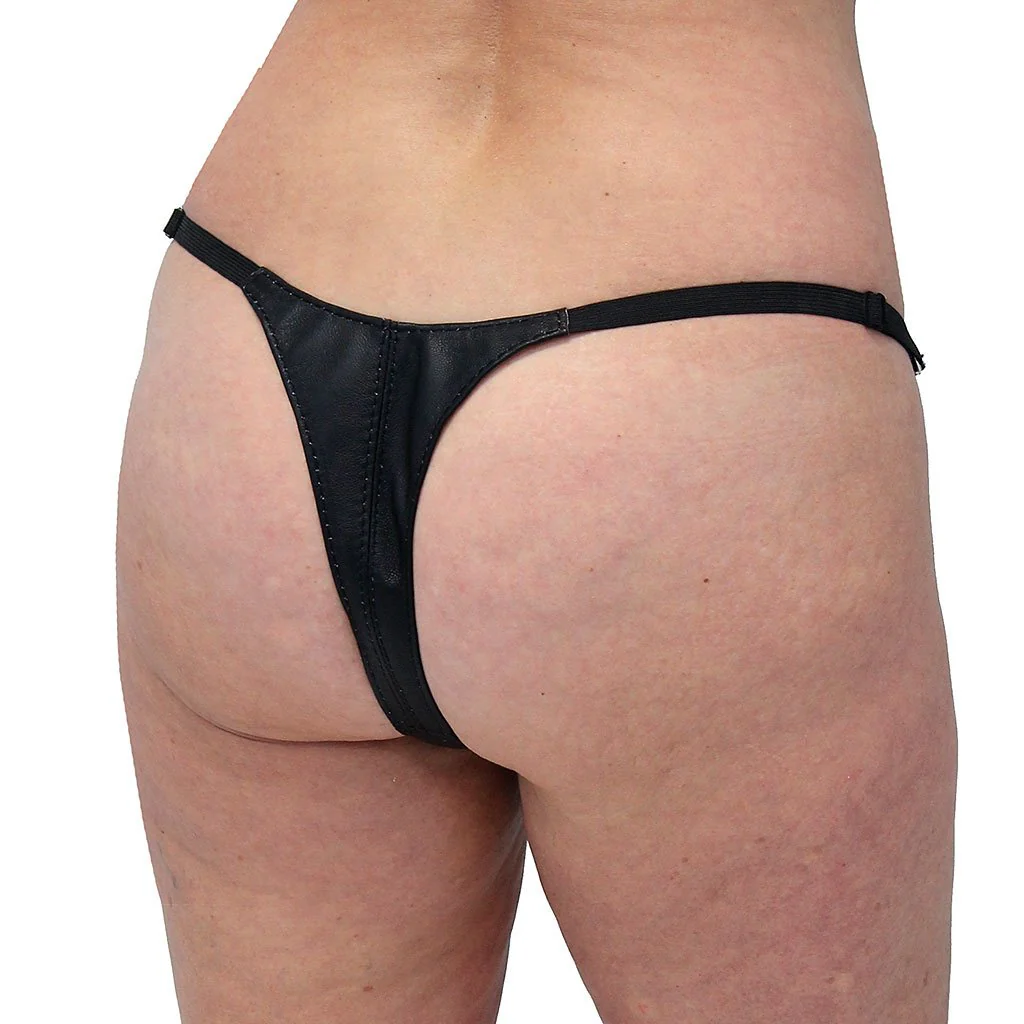 Snap Away Black Leather Thong with Crystal Sides #UGTB204KCRK - Image 2
