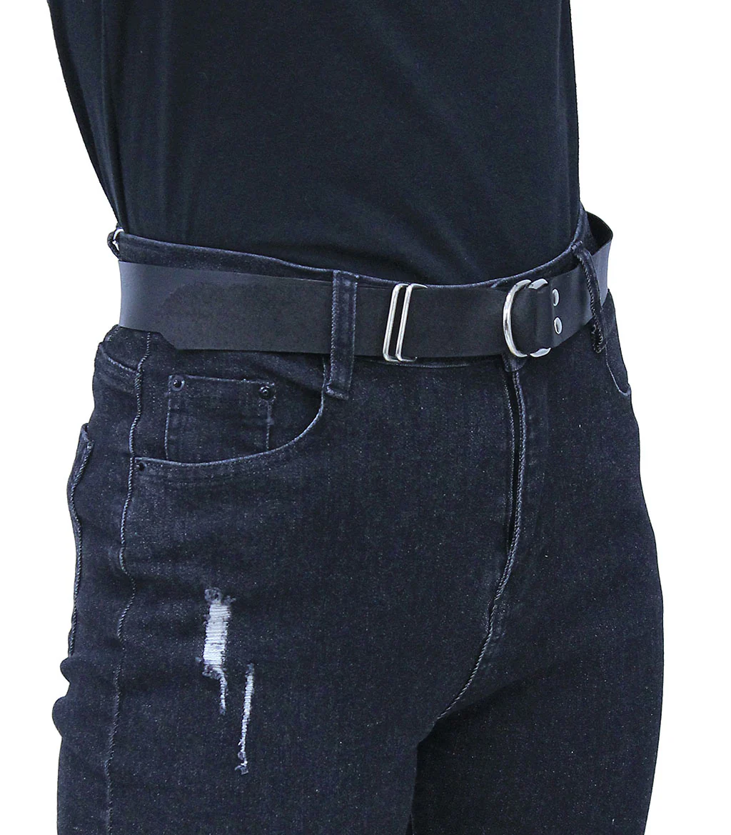 Soft Black Leather Double D-Ring Belt #BT127SDDK - Image 2