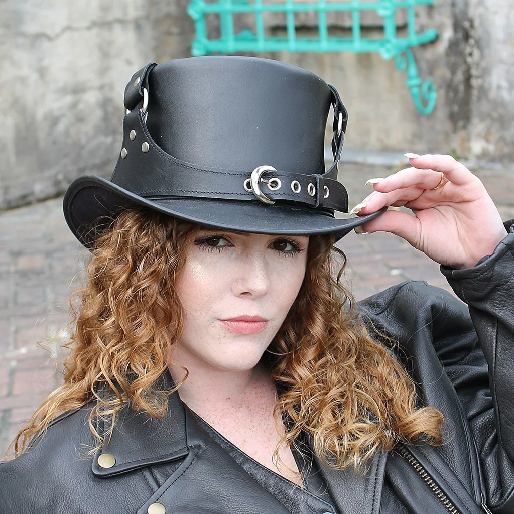 Steampunk Buckled Leather Tophat #H2204BUK () - Image 2