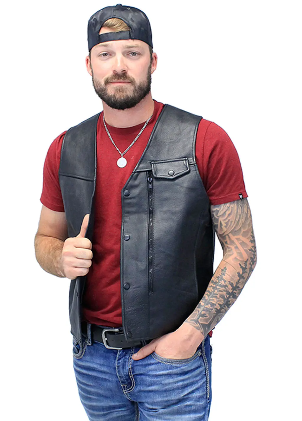 Straight Bottom Leather Vest with Side Zip Compartment #VM150GZPK (XL-2X)