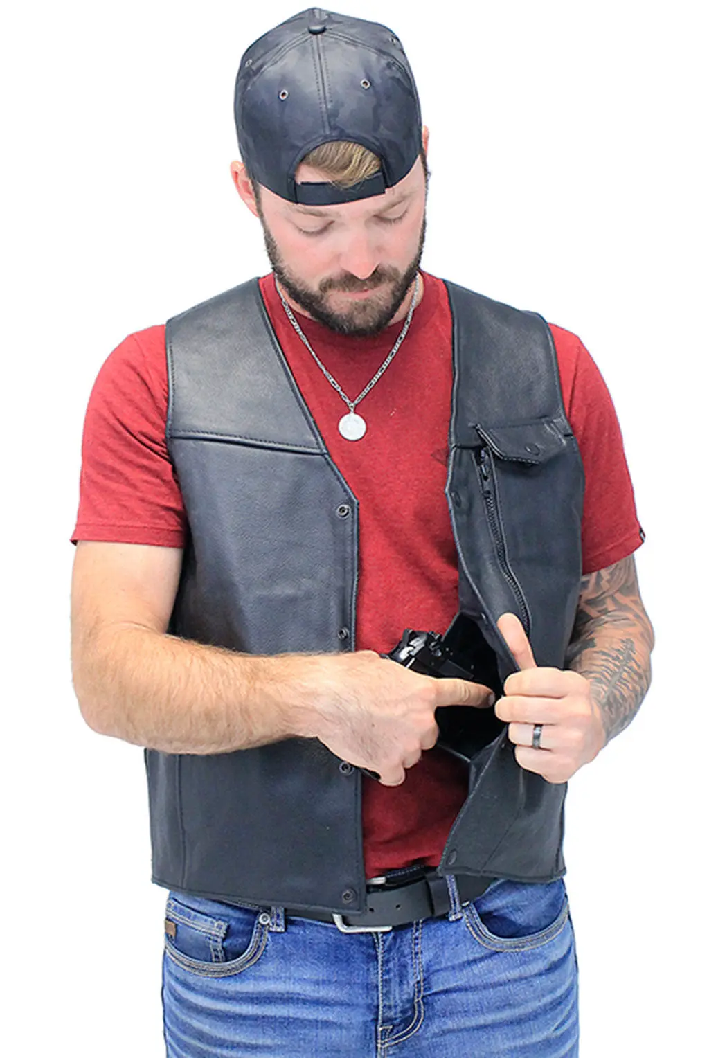 Straight Bottom Leather Vest with Side Zip Compartment #VM150GZPK (XL-2X) - Image 3