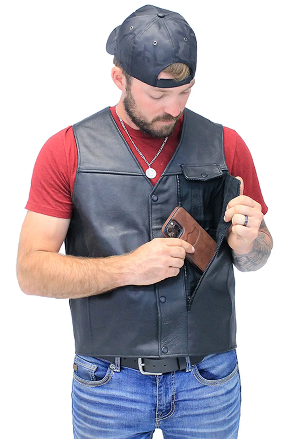Straight Bottom Leather Vest with Side Zip Compartment #VM150GZPK (XL-2X) - Image 4