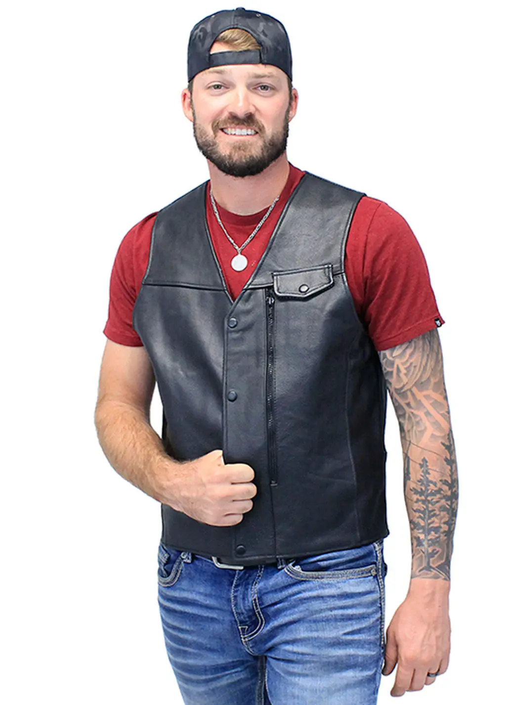 Straight Bottom Leather Vest with Side Zip Compartment #VM150GZPK (XL-2X) - Image 5