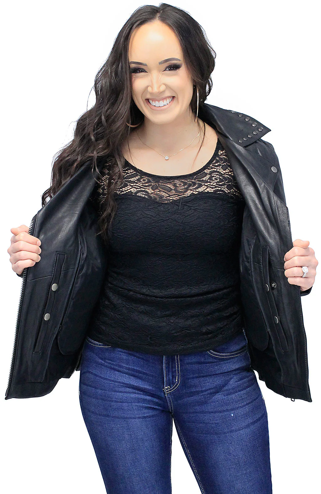 Studded Motorcycle Jacket with Purple Roses & Concealment #L656217RZK - Image 5