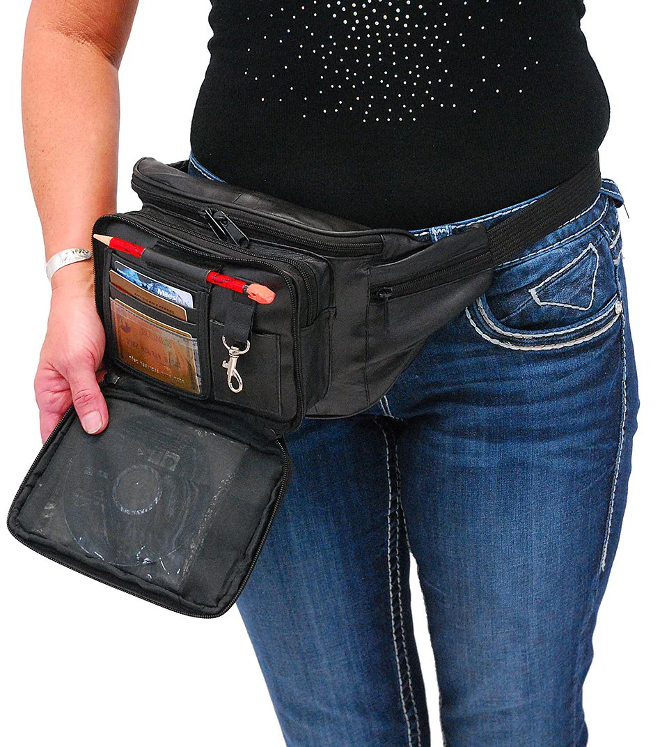 Super Jumbo Black Leather Waist Bag Fanny Pack #FPX3090K - Image 2