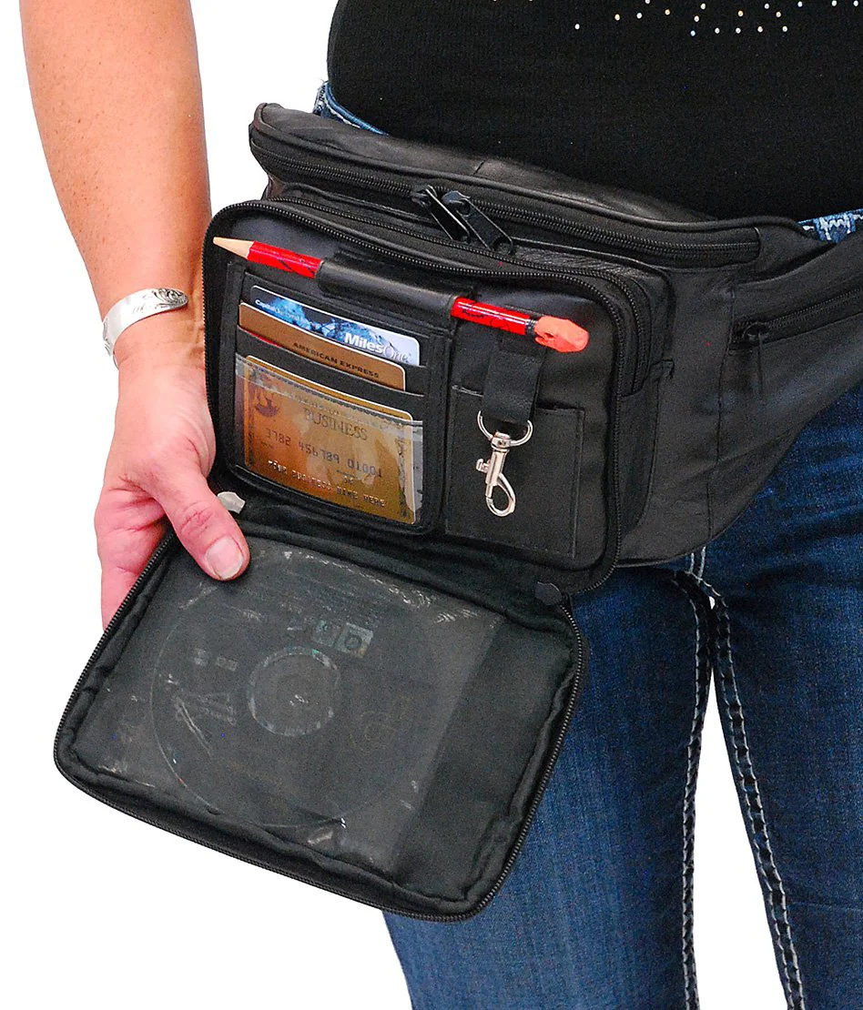 Super Jumbo Black Leather Waist Bag Fanny Pack #FPX3090K - Image 3