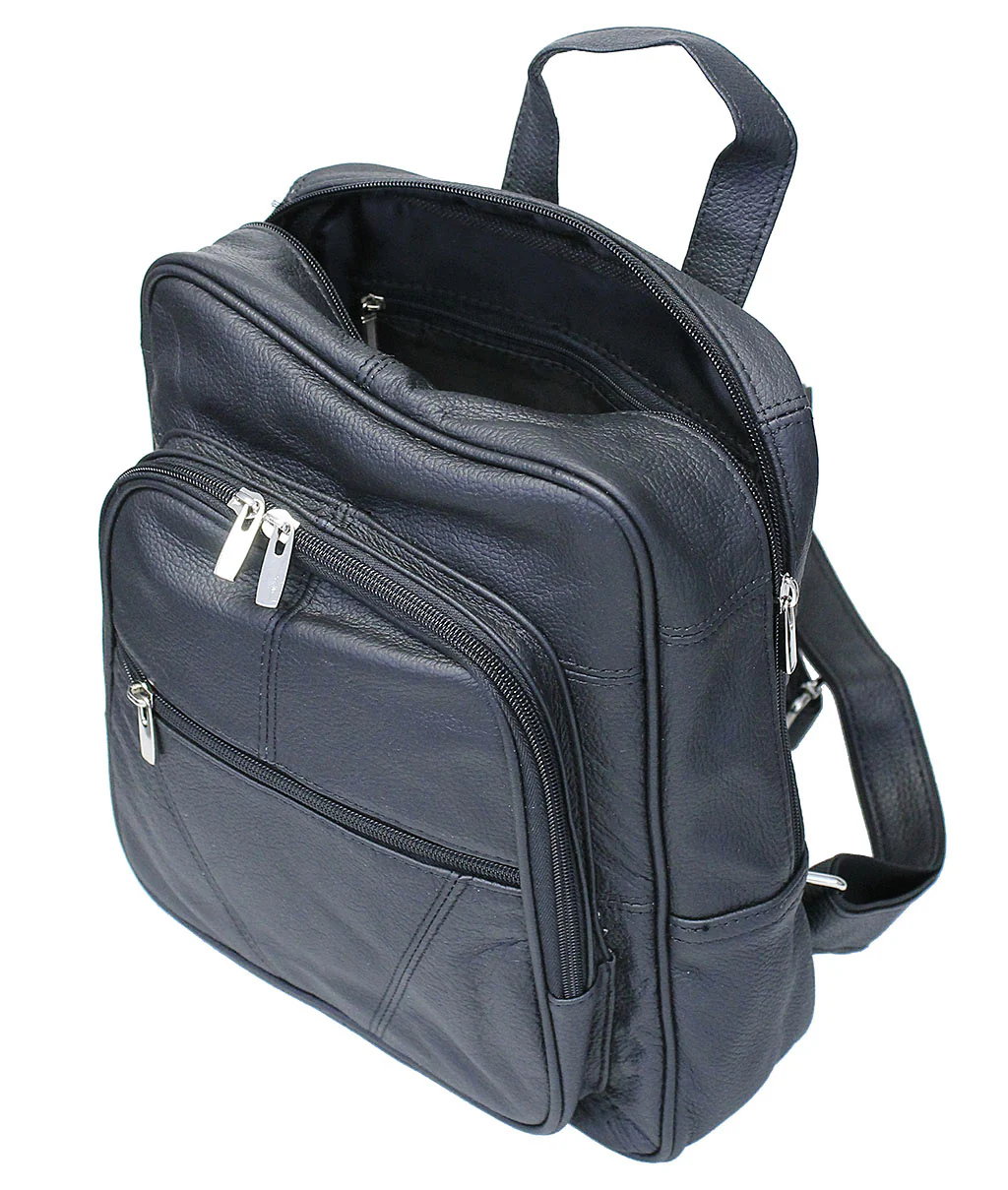 Tablet Size Black Leather Small Backpack #BP33070K - Image 3