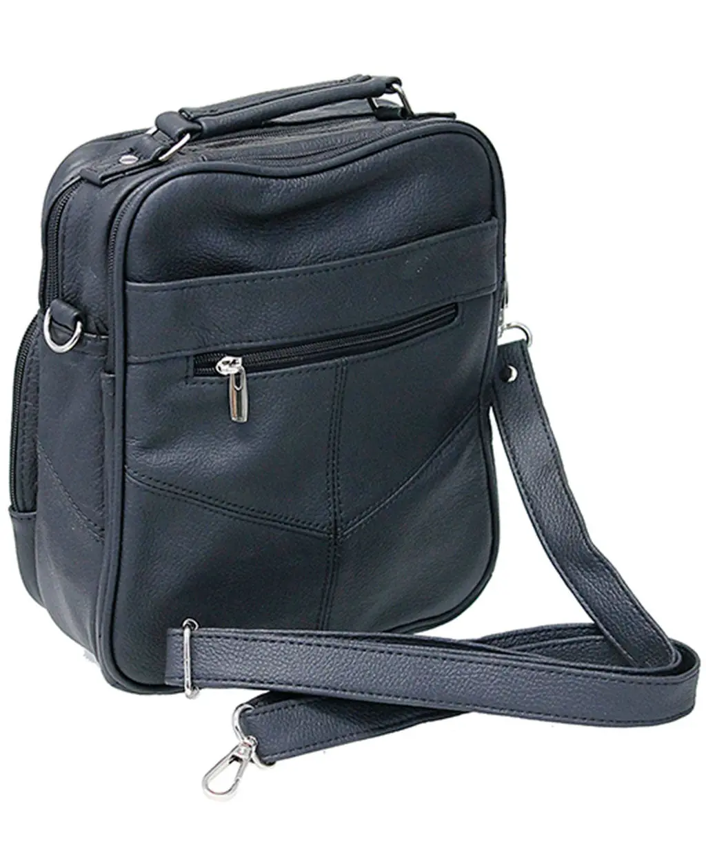 Tablet Size Crossbody Black Leather Travel Bag #P37510K - Image 2