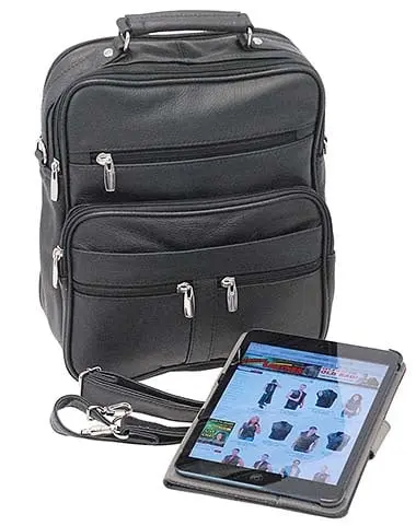 Tablet Size Crossbody Black Leather Travel Bag #P37510K - Image 3