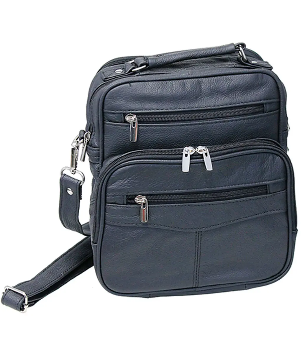 Tablet Size Crossbody Black Leather Travel Bag #P37510K - Image 5