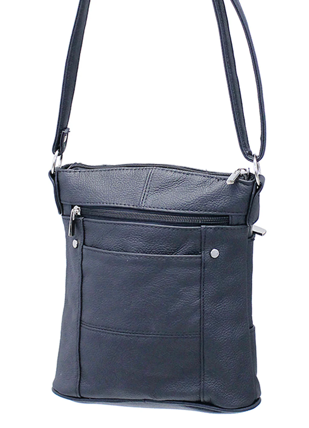 Tall Black Leather Cross Body Purse #P0110K - Image 2