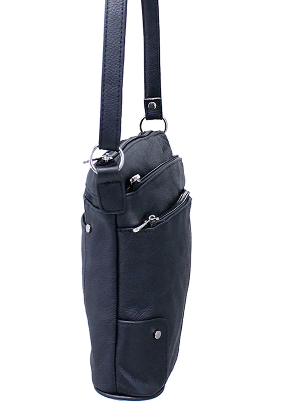 Tall Black Leather Cross Body Purse #P0110K - Image 3
