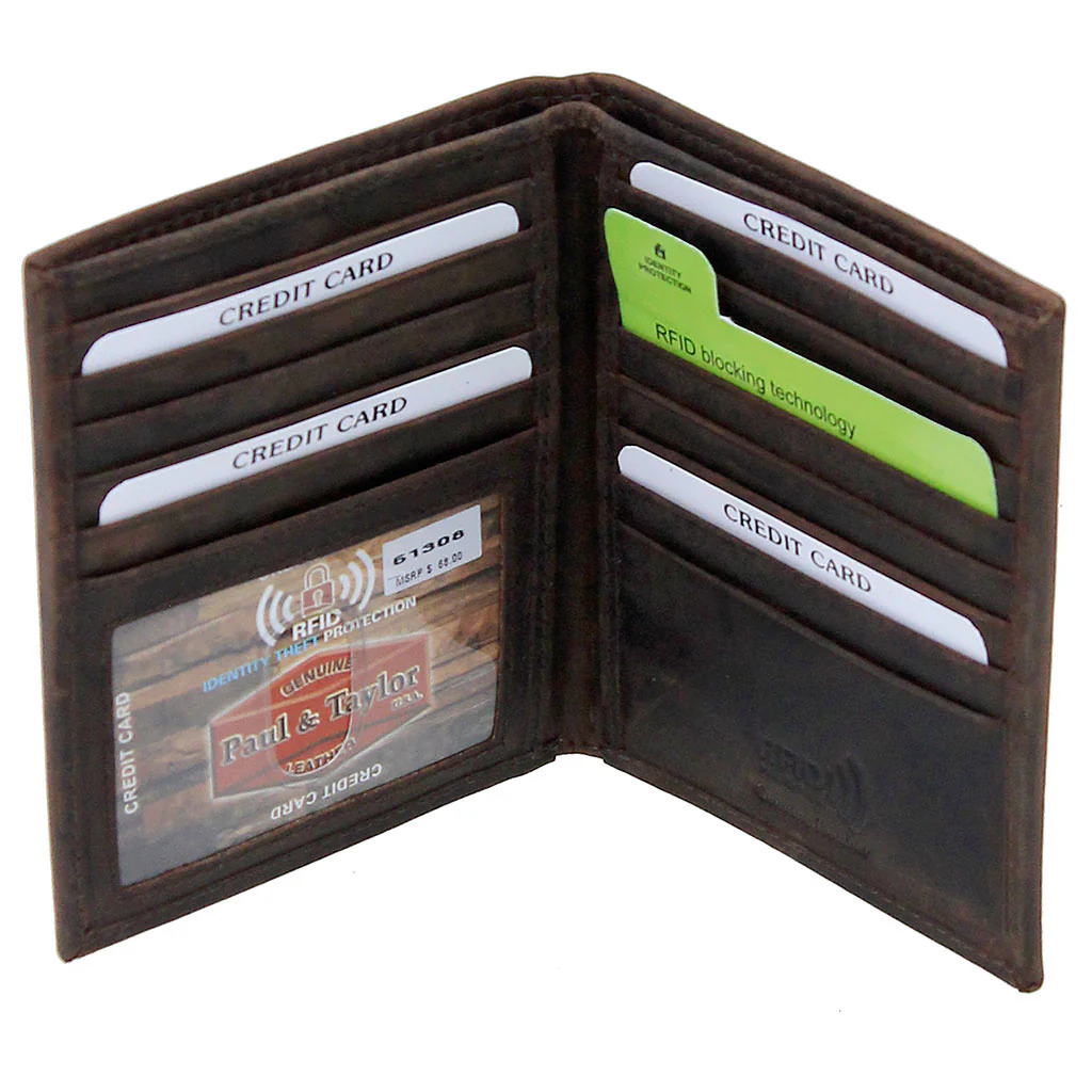 Tall Vintage Brown Bifold RFID Wallet w/19 Compartments #WM13081NID - Image 2