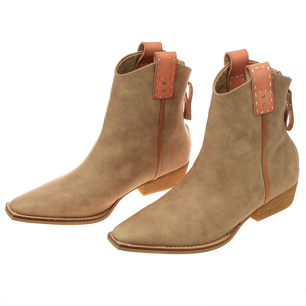 Tan Ankle Boots w/Natural Finger Pulls & Back Zipper #BLC01FREERCOG