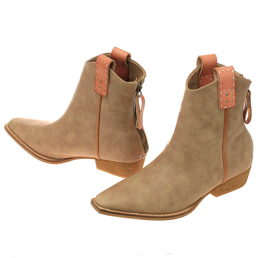 Tan Ankle Boots w/Natural Finger Pulls & Back Zipper #BLC01FREERCOG - Image 2