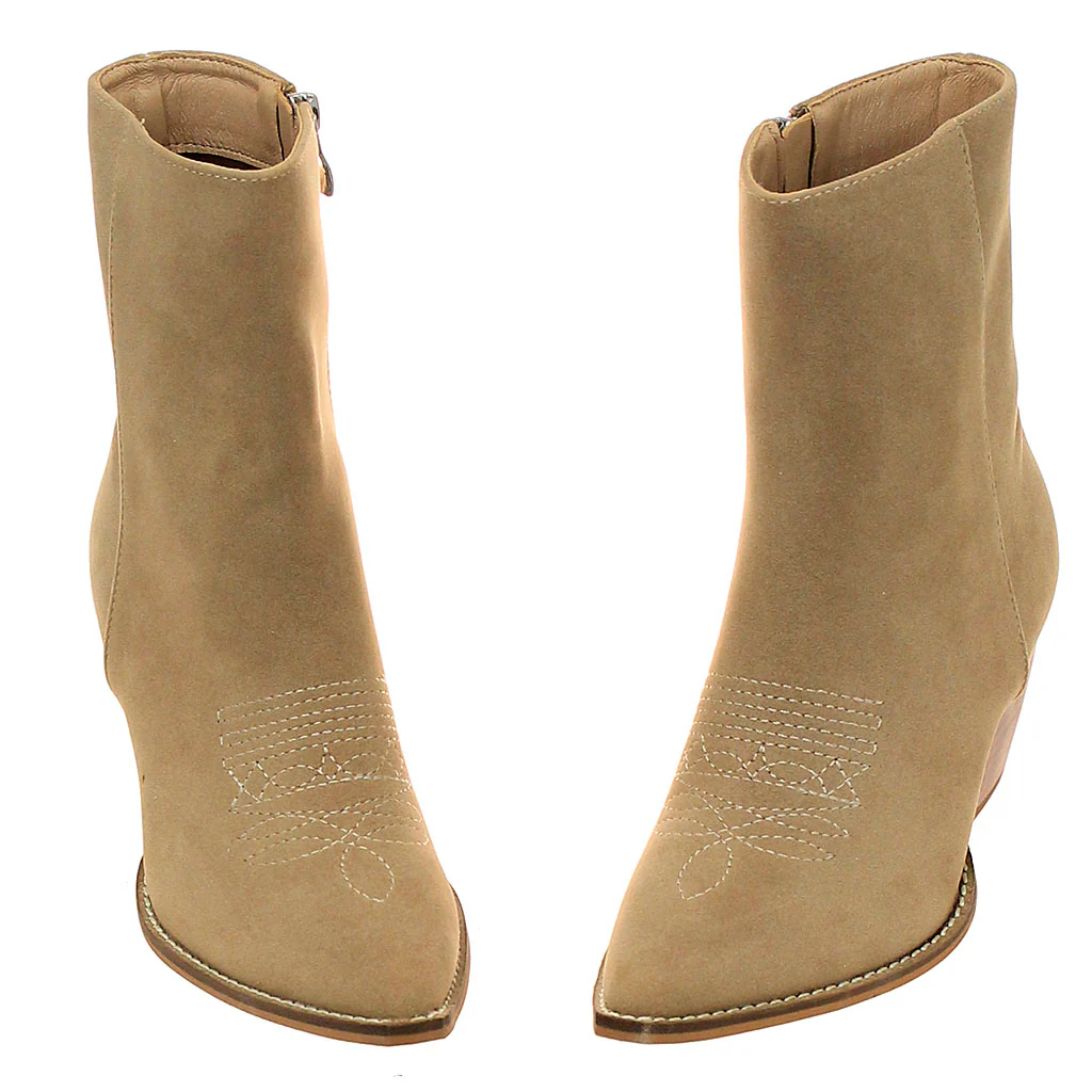 Tan Suede Ladies Ankle Boots with Zipper #BLC02TAN-FANCY - Image 2