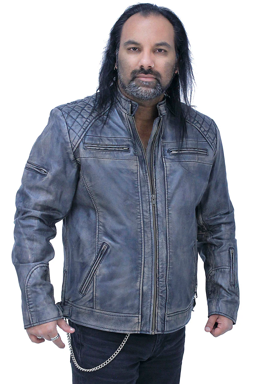 Taupe/Black Distressed Leather Vented Café Racer Jacket #MA2020VQGK - Image 4