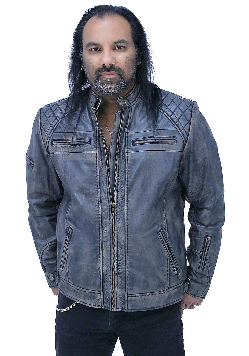 Taupe/Black Distressed Leather Vented Café Racer Jacket #MA2020VQGK - Image 5